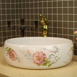 Pink rose painted ceramic sink - Bathroom Sinks