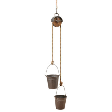 44.5-Inch High Hanging Metal Planter with Rope Pully Mechanism