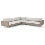 Four Hands - Remi Outdoor 3 Piece Sectional,Stone Grey - An outdoor-friendly take on modular lounging, light grey rope weaving frames soft, durable stone-colored cushioning. Cone-tapered teak legs for a shapely finishing touch. Safe for outdoor spaces. Cover or store indoors during inclement weather and when not in use, charcoal rope weaving frames soft, durable grey cushioning. Cone-tapered teak legs for a shapely finishing touch.