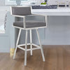 Dylan 30" Barstool, Brushed Stainless Steel and Vintage Gray Faux Leather