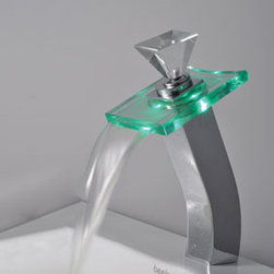 Contemporary Color Changing LED Glass Handle Waterfall Bathroom Sink Faucet - T0 - Bathroom Sink Faucets