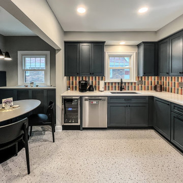 Vibrant and Colorful Kitchen with Custom Cabinetry and Calacatta Duolina Quartz