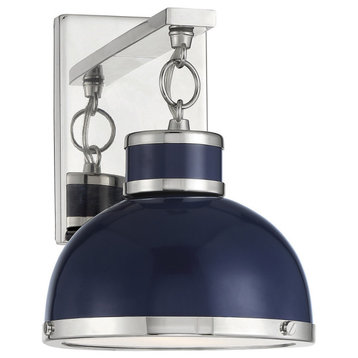 Corning 1-Light Wall Sconce, Navy With Polished Nickel Accents