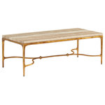 Lexington - Menlo Park Rectangular Cocktail Table With Stone Top - The Menlo Park cocktail table features hammered and hand-wrought metal bases in a maritime brass finish over silver leaf. Exotic tiger brown travertine tops add exceptional interest, with natural vein patterns that are unique to each piece.