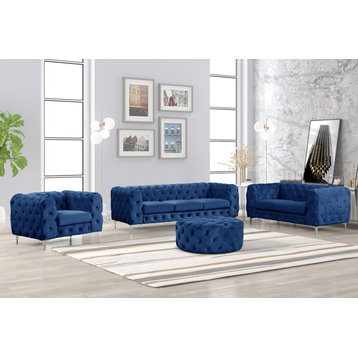 Julissa 4 Piece Velvet Living Room Set UFE, Blue