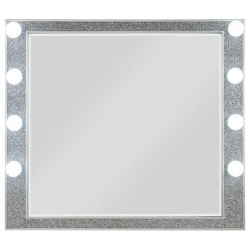 Benzara BM275048 Wall Mirror With Faux Crystals Inlay & 8 Bulb Sockets, Silver