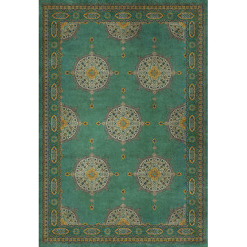 Persian Bazaar Tabriz, Avesta 96x140 Vintage Vinyl Floorcloth, Green/Yellow