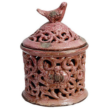 Pierced Ceramic Canister/Jar/Lantern Purple 12"