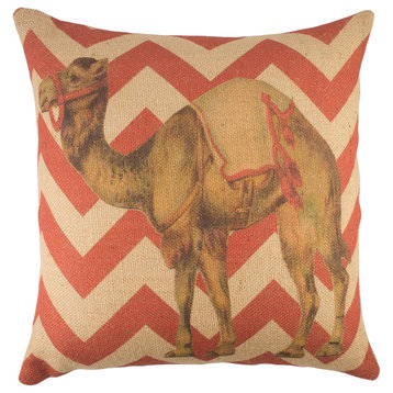 Camel Chevron Burlap Pillow, Red