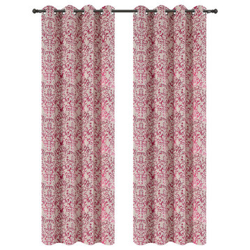 Jacquard Vine Drapery Curtain Panels, Fuchsia, 50"x96", Set of 2