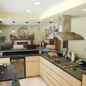 Contemporary Kitchen With Flat Panel Maple Cabinets