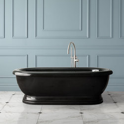 71" TIBERIUS STONE DOUBLE-ENDED PEDESTAL TUB - POLISHED BLACK GRANITE - Bathtubs