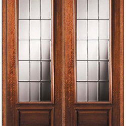 Pre-hung French Double Door 96 Wood Mahogany French 3/4 Lite Glass - Patio Doors