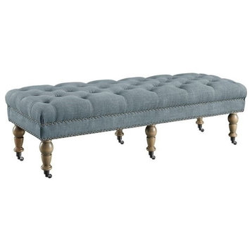 Atlin Designs 17.75" Transitional Fabric Bench with Casters in Washed Blue