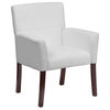 Scranton & Co Leather Executive Side Guest Chair in White and Mahogany