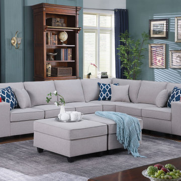 Cooper 125" 8Pc Reversible L-Shape Sectional Sofa with Ottomans and Cupholder
