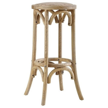 Linon Billy 30" Wood Backless Rustic Bar Stool with Round Rattan Seat in Brown