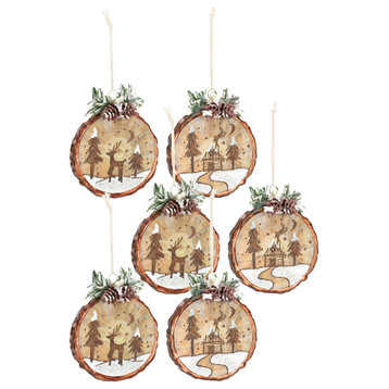 Cabin and Deer Ornament, 6-Piece Set, 4.5"H Glass