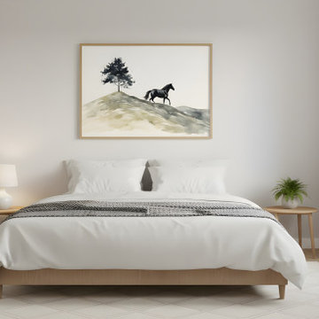 Spirit of the Hills Rustic Wildlife Watercolor Painting - Digital Artwork Equest