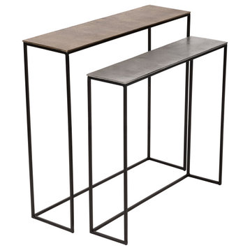 Metal, Set of 2 32X29/35X33" Nested Side Tables, Gold