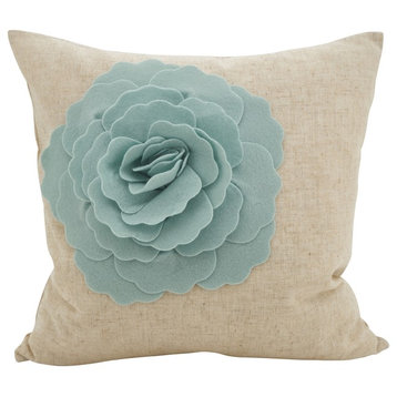 Rose Flower Statement Decorative Throw Pillow, Aqua, 18"x18"