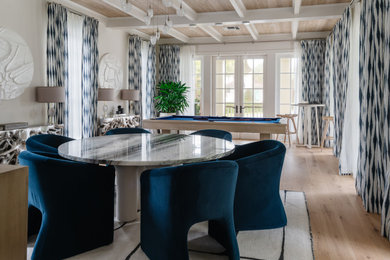 Home bar - mid-sized transitional galley light wood floor home bar idea in Los Angeles with light wood cabinets, marble countertops and gray countertops