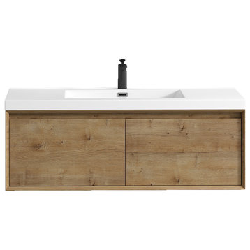 Aurora 48'' Single Sink Wall Mounted Modern Bathroom Vanity, White Oak