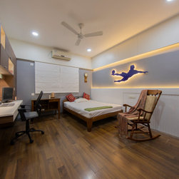 Sporty-Themed Bedroom with a Sleek Workspace and Warm Accents - Products