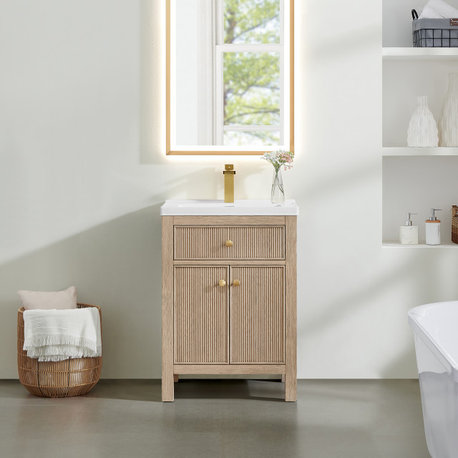 Cerrito Bathroom Vanity, Natural Oak, 24" Single, Without Mirror