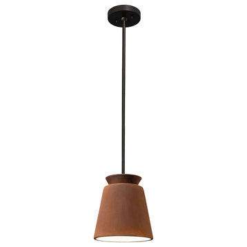 Small Trapezoid Pendant, Real Rust, Matte Black, Integrated LED