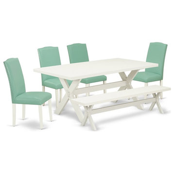 East West Furniture X-Style 6-piece Wood Dining Table Set in Linen White/Pound