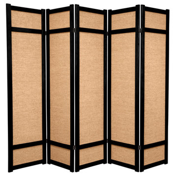 Traditional Room Divider, Wooden Frame With Jute Screens, Rosewood/5 Panels
