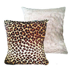 Tomova Jai Designs - Extreme Luxury Collection: Soft Cocoa Brown Faux Fur and Leopard, 20inx20in, Coc - Decorative Pillows