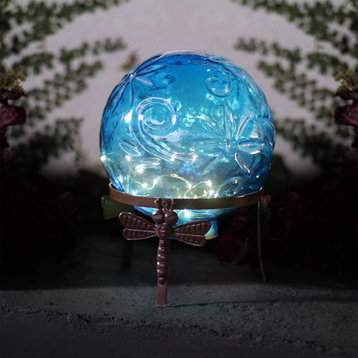 Alpine Blue Glass Globe Decor With LED Light, 13" Tall