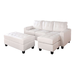Bonded Leather White Modern Reversible Sectional Couch Set Sofa Chaise Ottoman