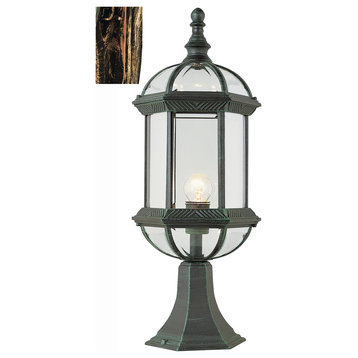Wentworth 1-Light Postmount Lantern, Black Copper With Clear Beveled