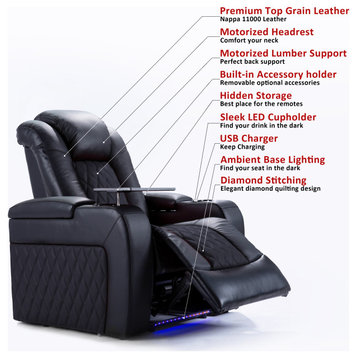 Tuscany Leather Luxury Recliner Black Single Recliner
