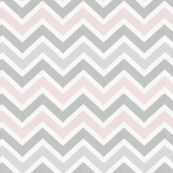 Pink and Gray Chevron Fabric - Fabric
