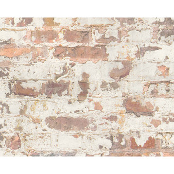 Textured Wallpaper Brick Rustic Cottage, Black Gray Orange Red White, 1 Roll