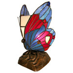 HomeRoots Furniture - HomeRoots Tiffany Style Blue Butterfly Accent Lamp - This unique stained-glass accent lamp provides a one-of-a-kind lighting option for your home. The beautiful shades of red and blue glow softly through this beautiful, compact Tiffany-style lamp. This cheerful butterfly light is sure to make you smile!Creative design to brighten up any home comes in this exquisite Tiffany Style Blue Butterfly Accent Lamp. 72 Glass count and 10 cabochons Primary colors are blue and red Uses one 7-watt type e light bulb (not included) In line on/off switch Measures 9.5 inches high x 4.75 inches wide Attention California residents: This product may contain lead, a chemical known to the State of California to cause cancer and birth defects or other reproductive harm.CSA Listed, ETL Listed, UL Listed