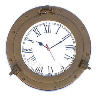 Buy Brass Deluxe Class Porthole Clock 12in - Dark Blue - Nautical Decor