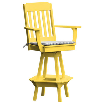 Poly Lumber Traditional Swivel Bar Chair with Arms, Lemon Yellow