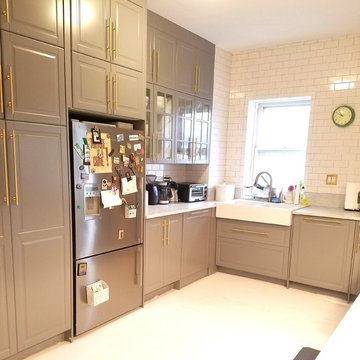 Transitional IKEA kitchen in Brooklyn with gray doors