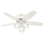 Hunter Fan Company - 42" Newsome Low Profile Ceiling Fan With Light, Fresh White - With its charming appearance, the Newsome low-profile ceiling fan with light will complement your casual design style. The clean line details throughout the fan body and blade irons work together to create a coherent design that will fit any small room with a low ceiling. The three-light fixture provides your ideal ambiance while the 42-inch blades are powered by a three-speed WhisperWind motor delivering superior air movement and whisper-quiet performance so you get all the cooling power you want without the noise. The Newsome Collection offers you the freedom to choose from many different sizes, light kits, and other options to maintain a consistent look throughout every room in your home.