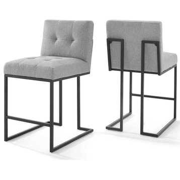 Privy Black Stainless Steel Fabric Counter Stool Set of 2 EEI-4156-BLK-LGR