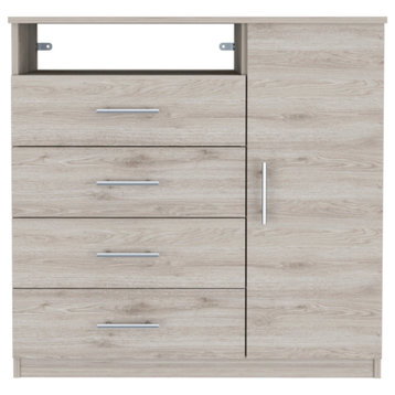 Carolina Dresser with 4 Drawers, Single Door Cabinet, and Open Shelf, Light Gray