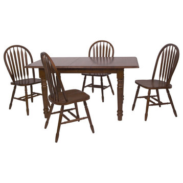 5-Piece 60" Rectangular Extendable Dining Set, Chestnut Brown Wood, Seats 4, 6