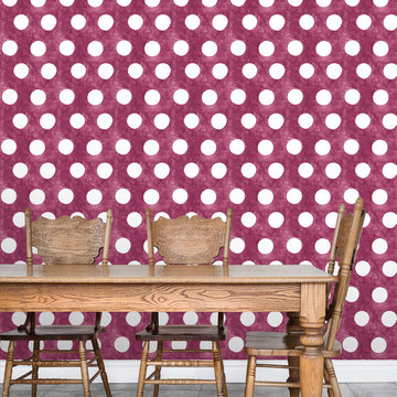 Wooden Table with Polka Orchid Wallpaper