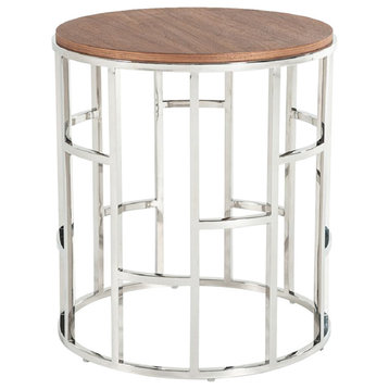 Modrest Silvia Modern Walnut and Stainless Steel End Table