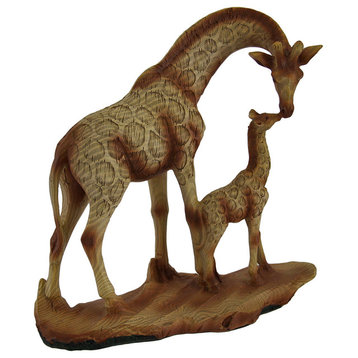 A Mother's Love Giraffe and Calf Wood Finish Statue